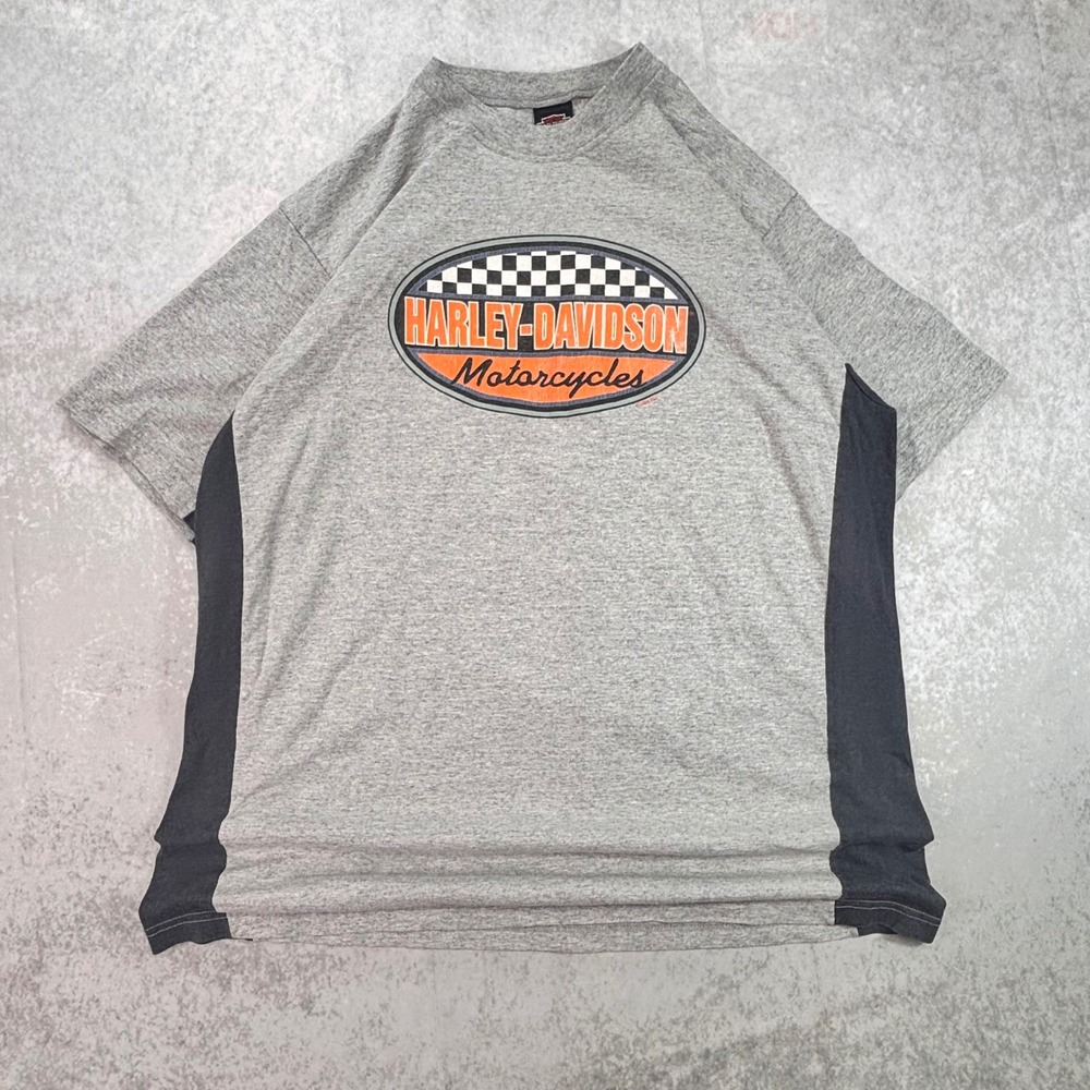 Harley Davidson Made in USA T-Shirt Men's XL Gray Black Checkered Logo Biker